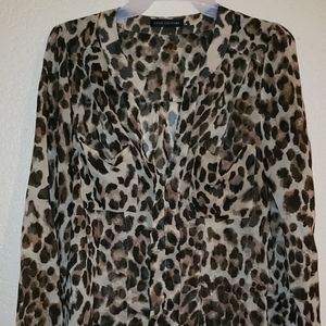 Leopard print collarless blouse